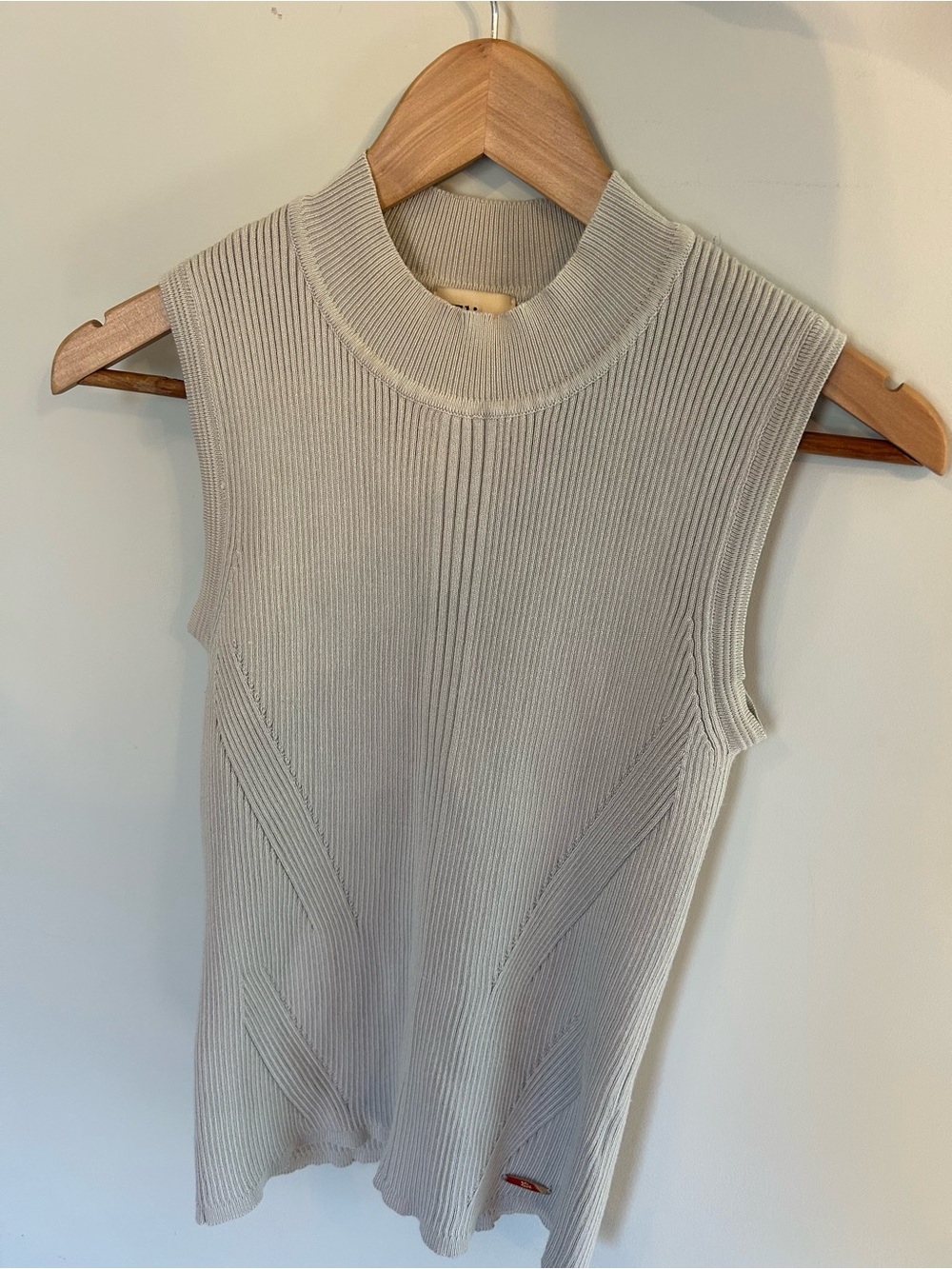 Elie Tahari Ribbed Sleeveless Mock Neck Top Grey S Stretchy Tank